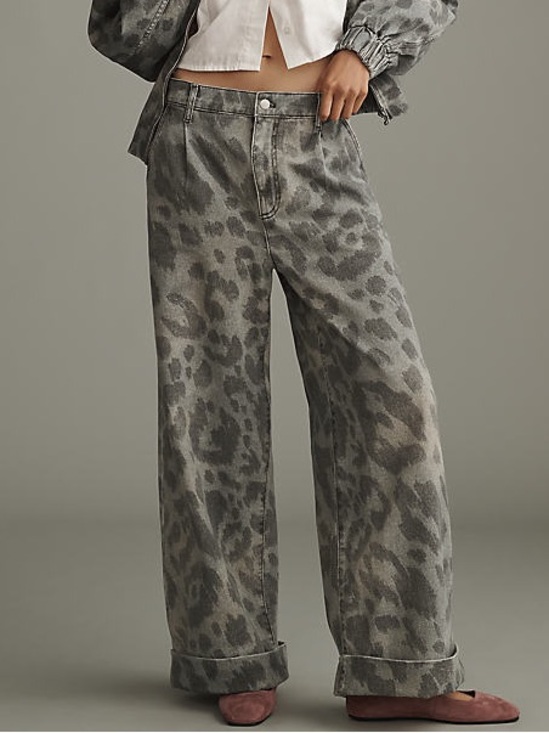 Pilcro Pants - NWT sz 29 Pilcro Leon Double Hem High Rise Wide Leg Cuffed Jeans grey leopard